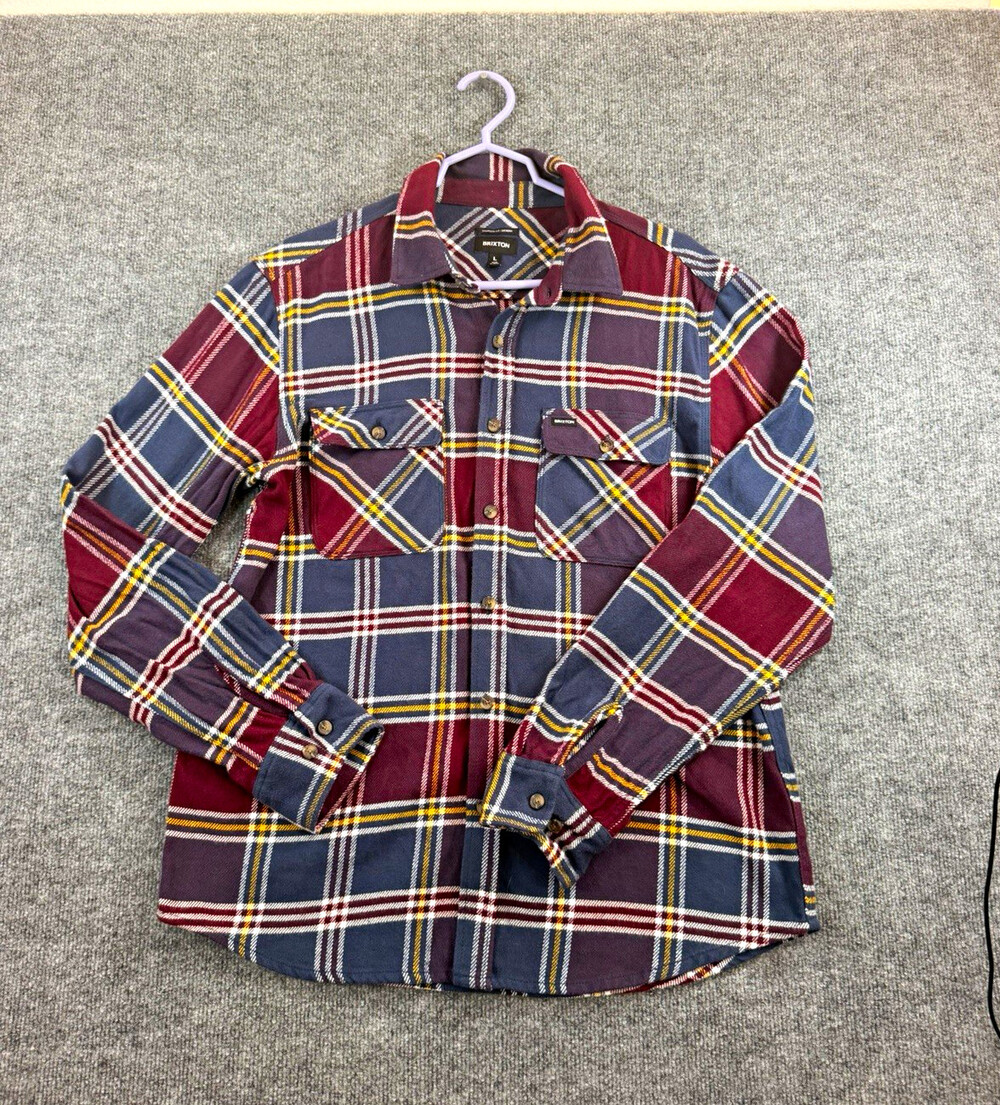 Brixton Bowery Mens L Standard Fit Plaid Flannel Long Sleeve Button-Up Pockets